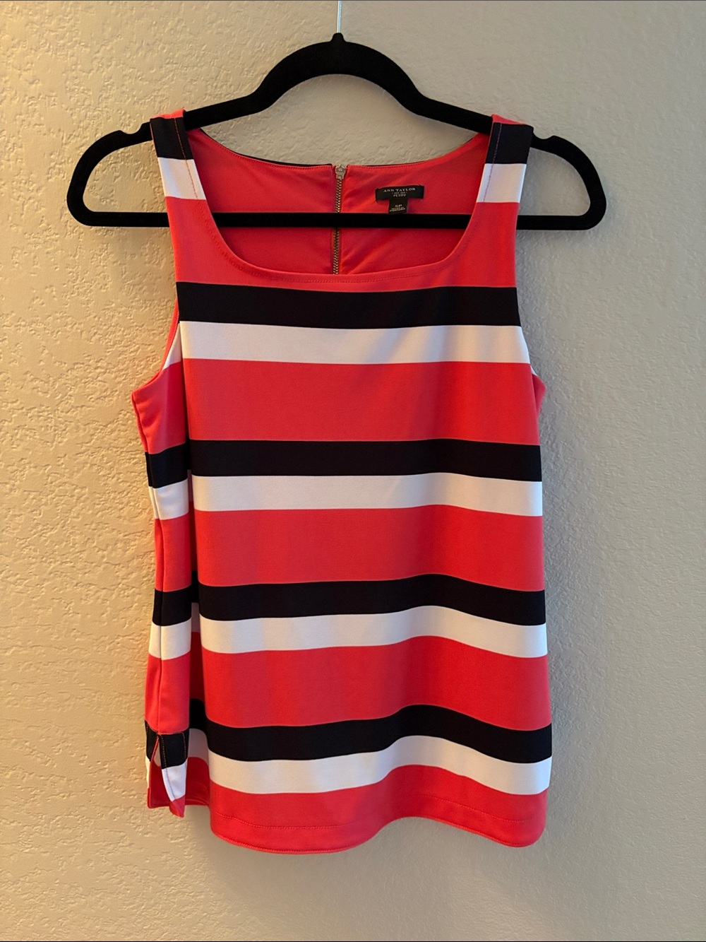 Ann Taylor Pink Black White Striped Tank